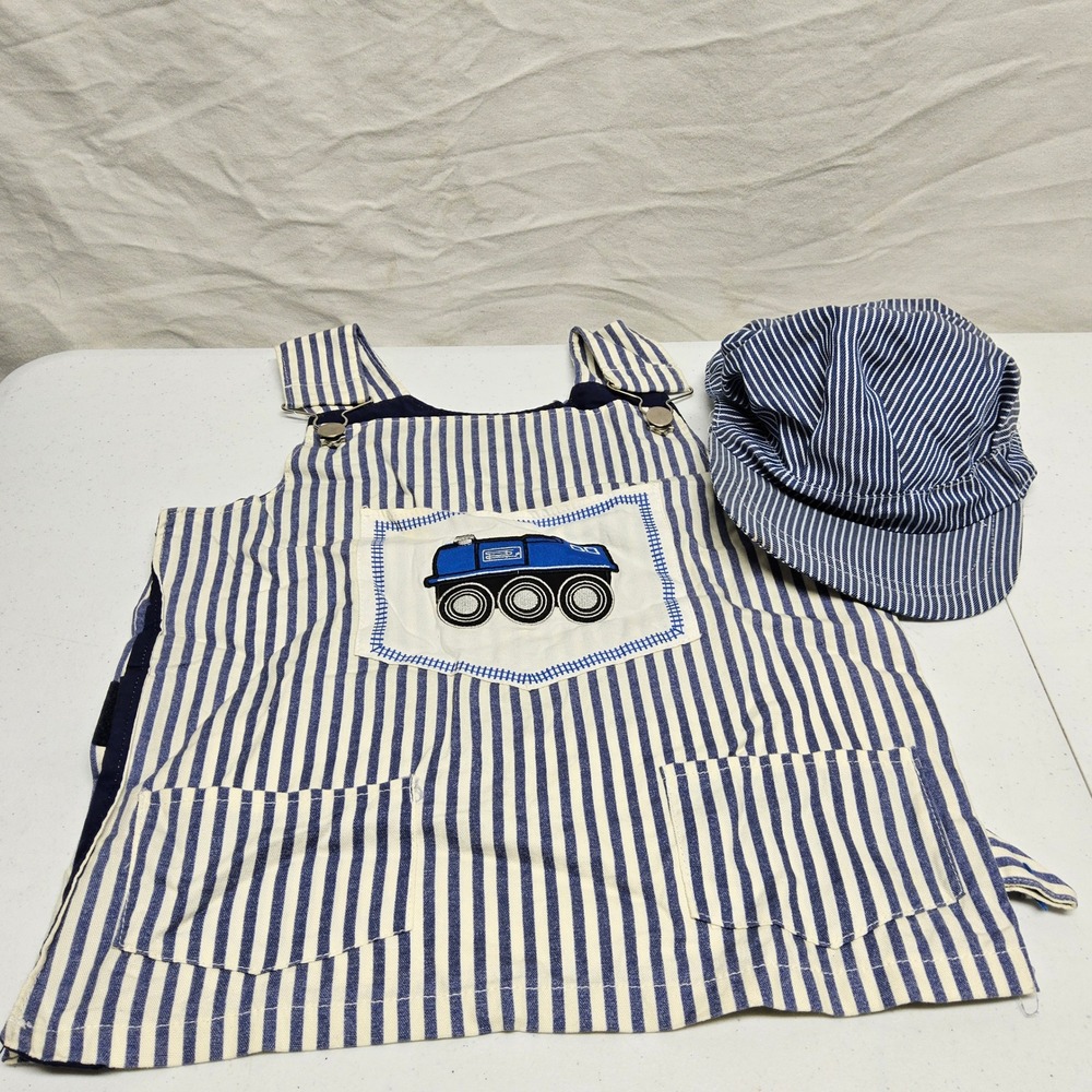 Imaginarium‎ Train Engineer Costume Kids One Size Blue White Hickory Stripe Set